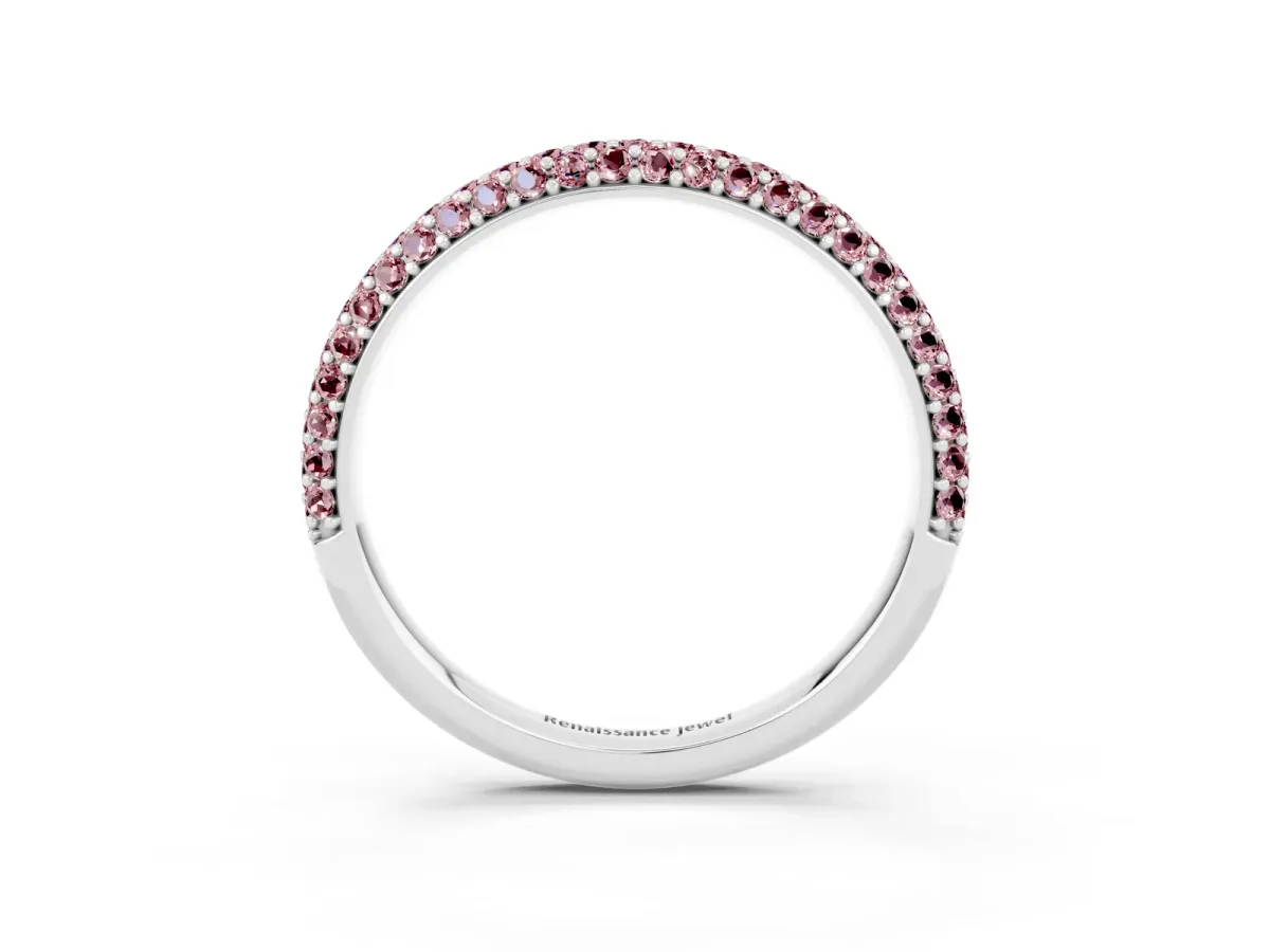 Round Morganite Pavé Eternity Band with Shared Prong Setting Silver