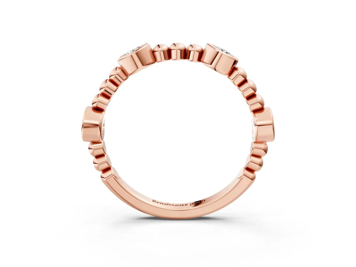 Bezel Set Round Diamond Beaded Band Rose gold