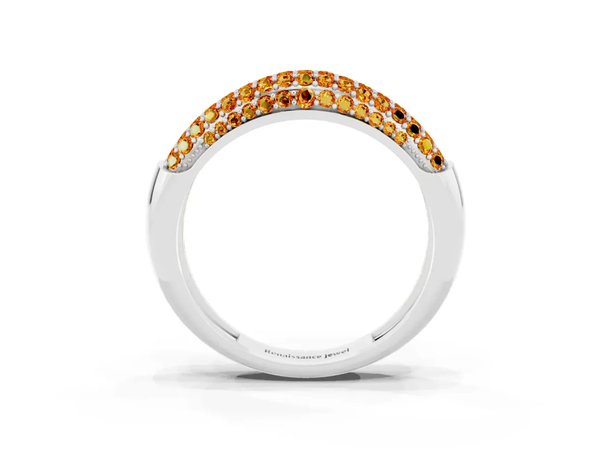Three-Row Pavé Round Citrine Dome Band Platinum