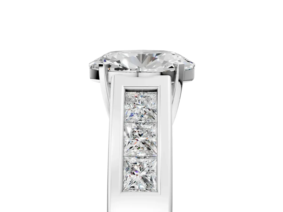 Oval Cut Cut Channel Set Solitaire Ring with Four-Prong Setting Platinum