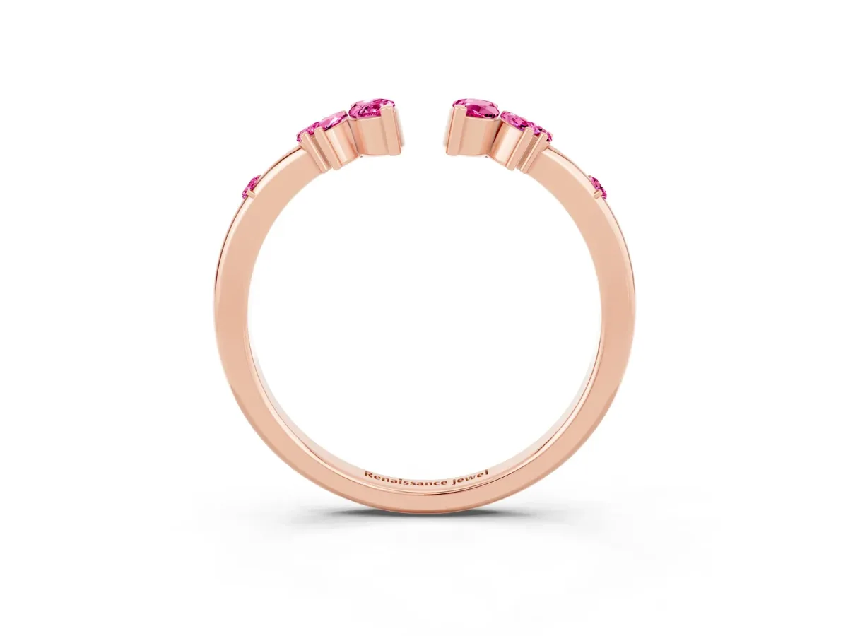 Open Marquise Cluster Pink Sapphire Band with Prong Setting Rose gold