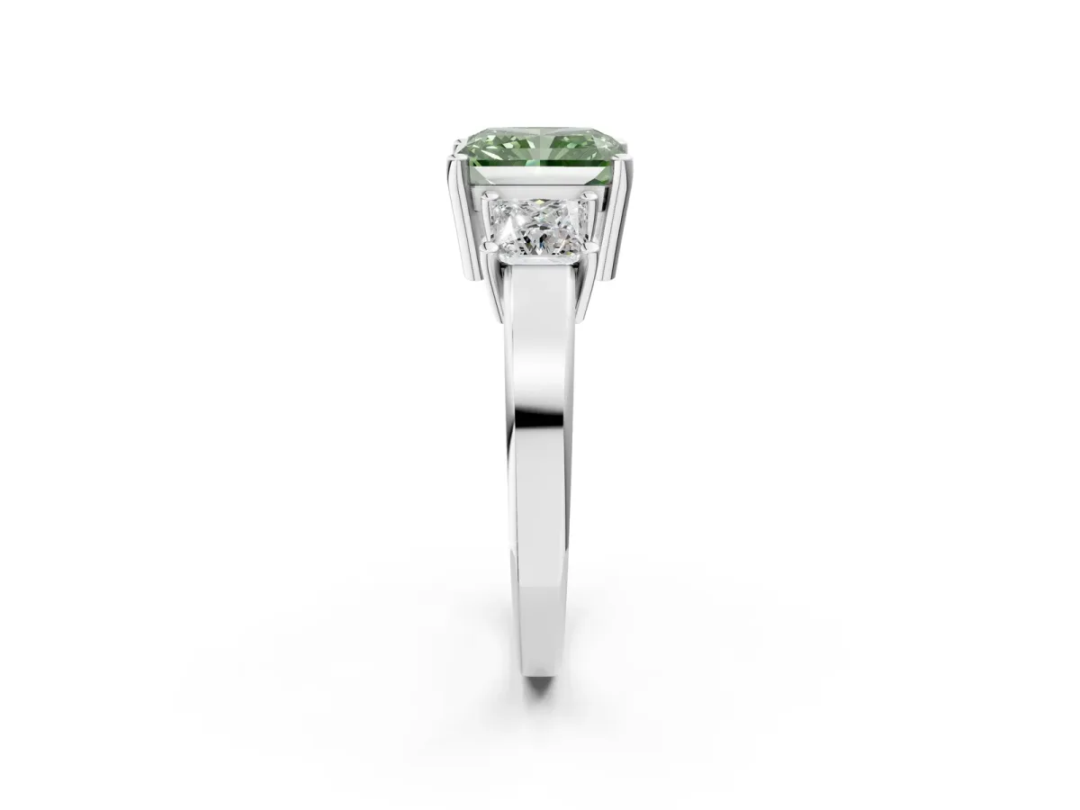 Fancy Green Three-Stone Radiant Cut Cut Solitaire Ring with Prong Setting Platinum