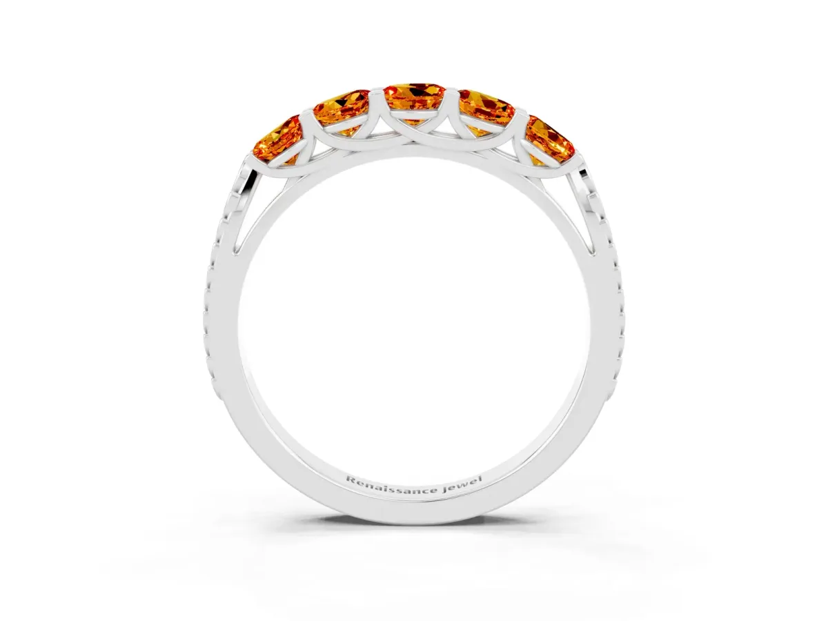 Five-Stone Round Citrine Prong-Set Band White gold