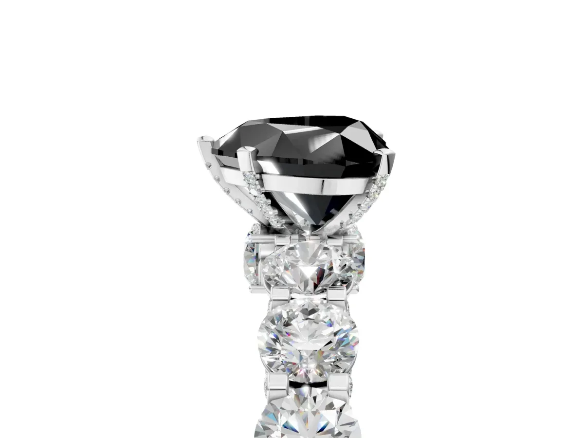 Fancy Black Heart Cut Diamond Side Stone Engagement Ring with Four-Prong Setting White gold