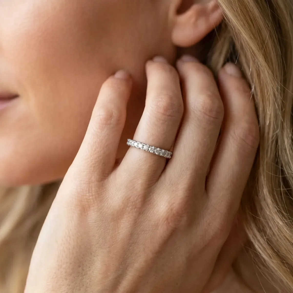 Round Diamond Pavé Half Eternity Band with Shared Prong Setting Silver