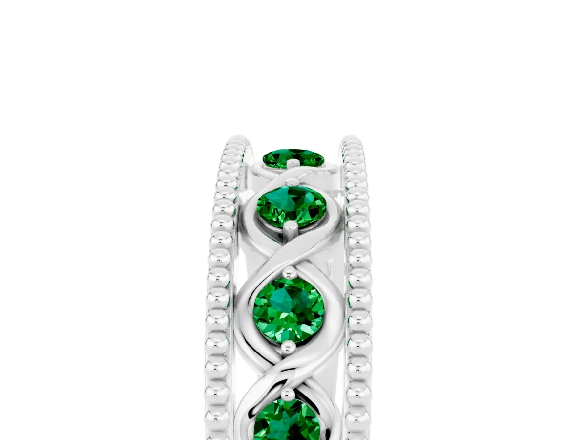 Round Emerald Twist Milgrain Band with Bezel Setting Silver