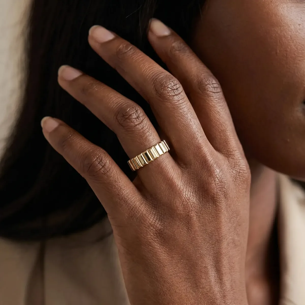 White Gold Ribbed Eternity Band Yellow gold