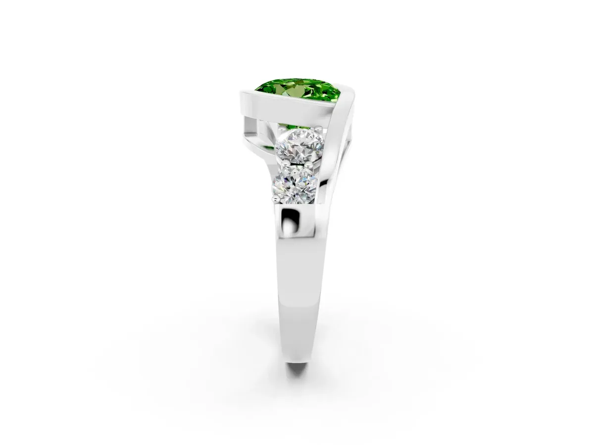 Bezel Set Round Cut Peridot Bypass Ring with Round Accents Silver