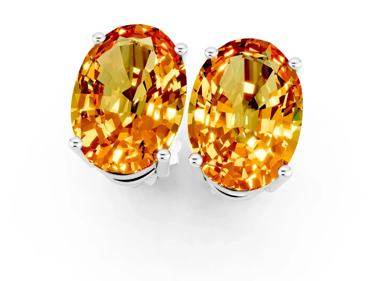 Oval Cut Citrine Stud Earrings Silver