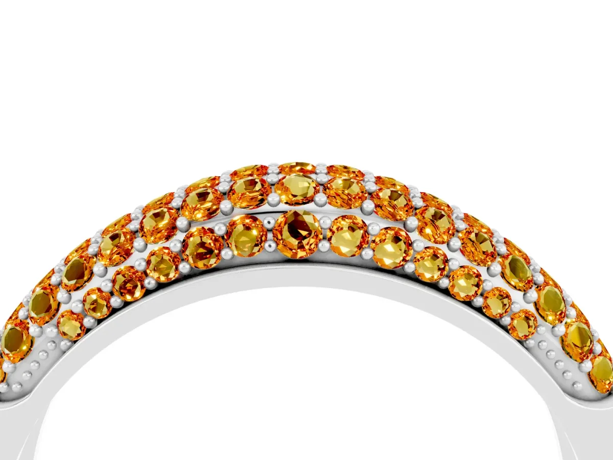 Three-Row Pavé Round Citrine Dome Band Platinum