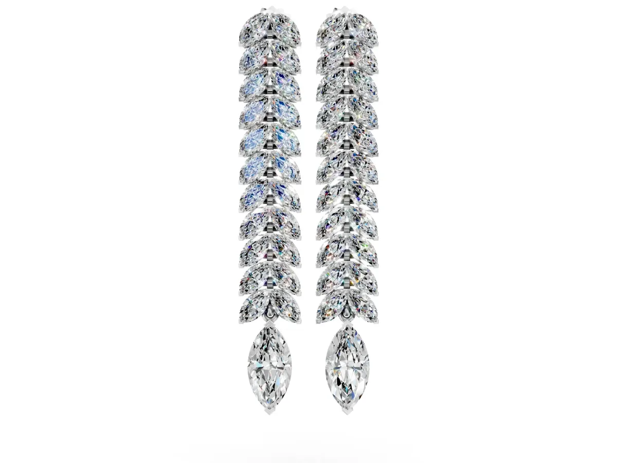 Marquise Diamond Double Row Dangle Earrings White gold