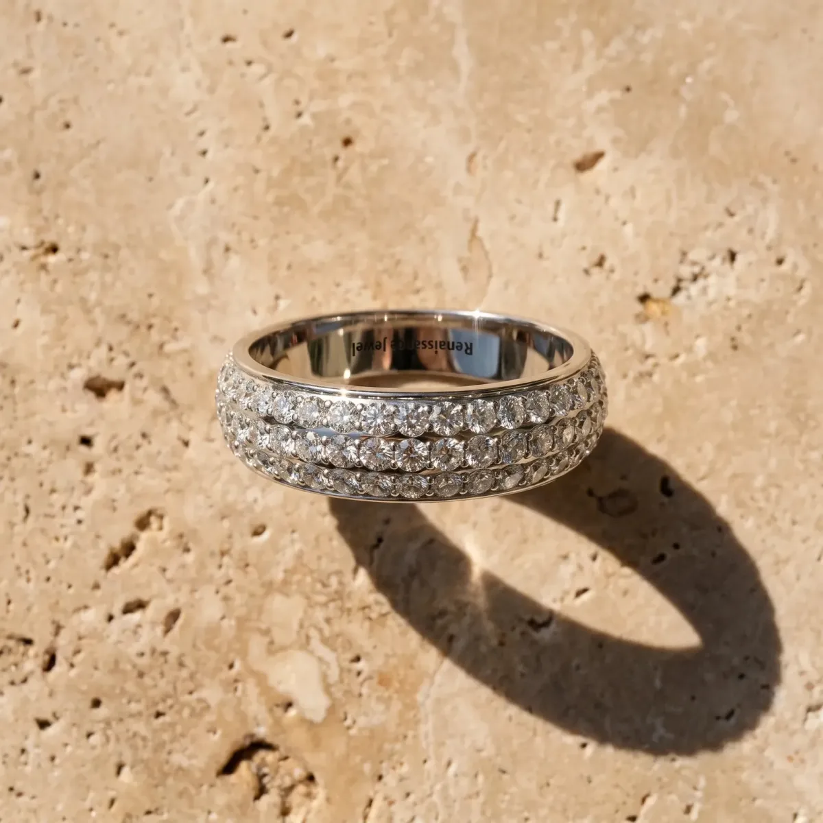Three-Row Round Diamond Eternity Band with Shared Prong Setting Platinum
