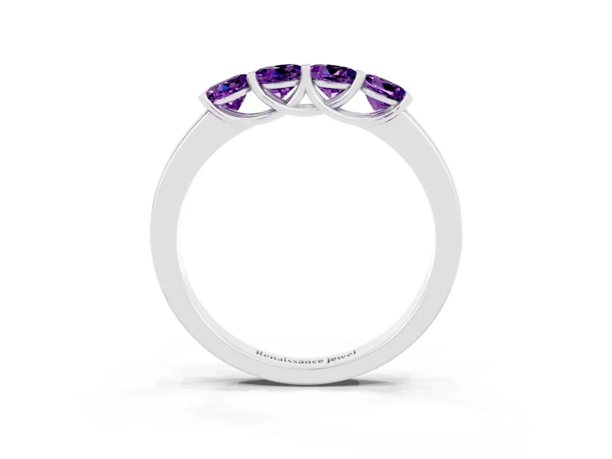 Four-Stone Round Amethyst Prong-Set Band Platinum