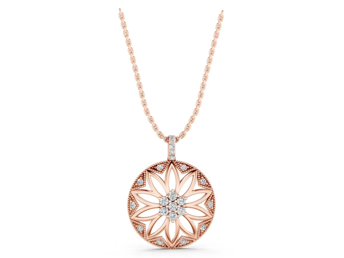 Round Diamond Cluster Flower Pendant Rose gold