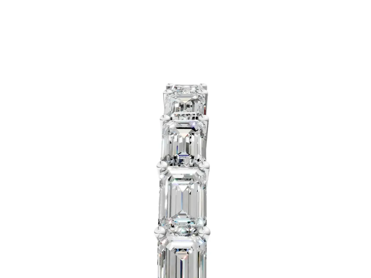Emerald Cut Diamond Single Row Wedding Band Silver