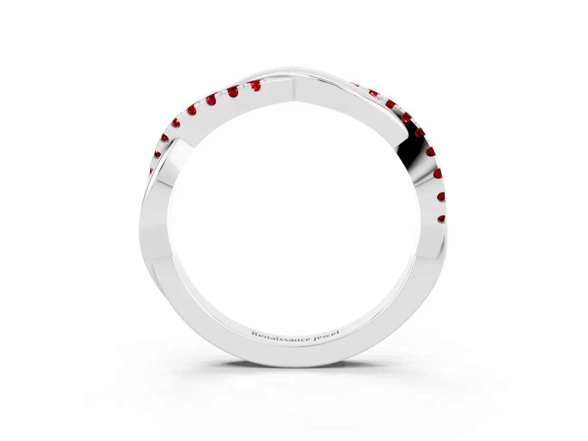Round Ruby Twisted Infinity Band with Prong Setting Silver