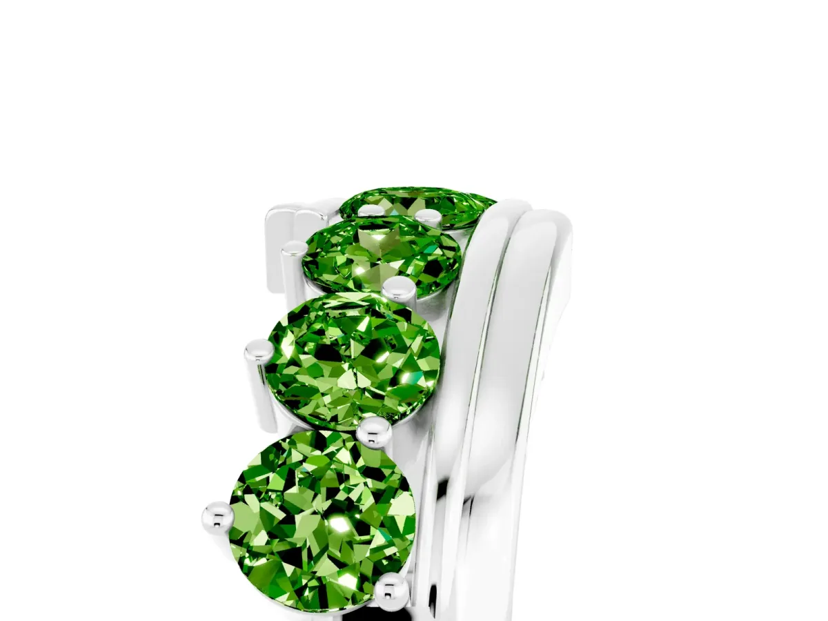 Round Peridot Wave Band with Channel and Shared Prong Setting White gold