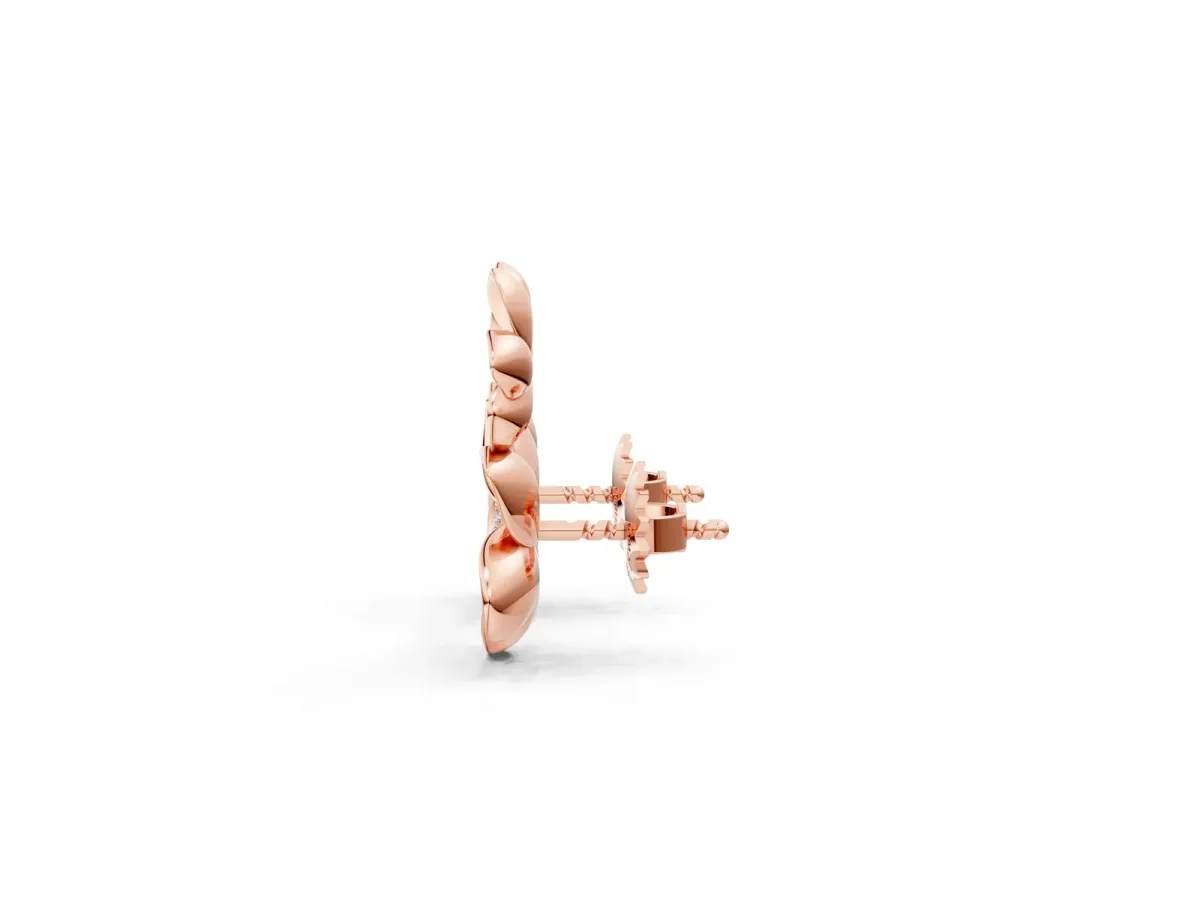 Round Diamond Plumeria Climber Earrings Rose gold