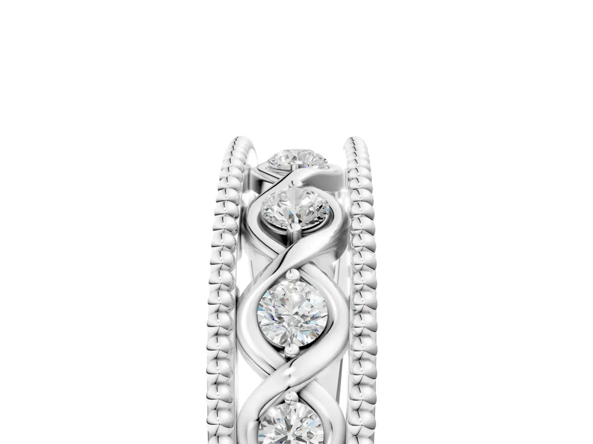 Round Diamond Twist Milgrain Band with Bezel Setting White gold