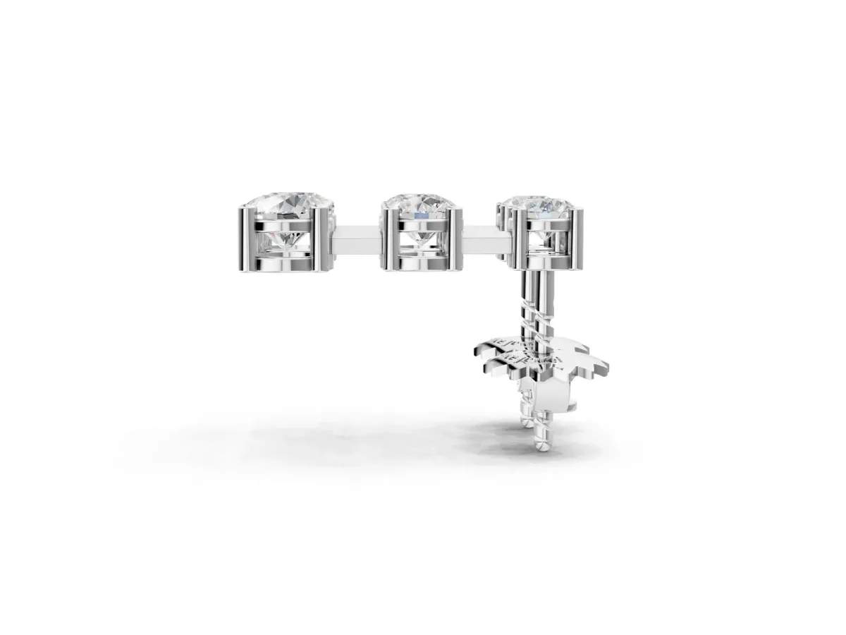 Three-Stone Round Cut Drop Earrings with Prong Setting White gold