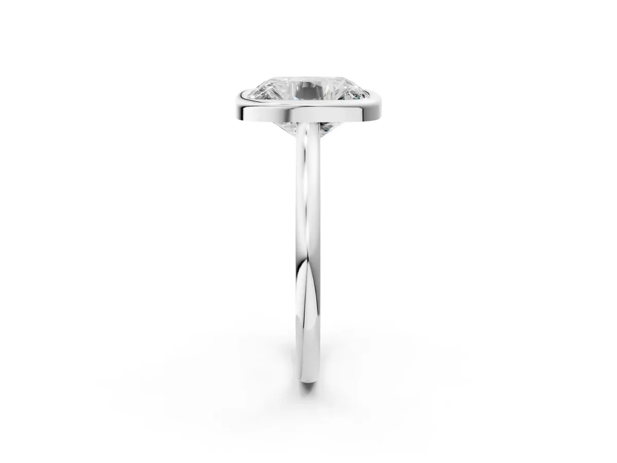 Old Mine Elongated Cushion Diamond Bezel Set Ring White gold