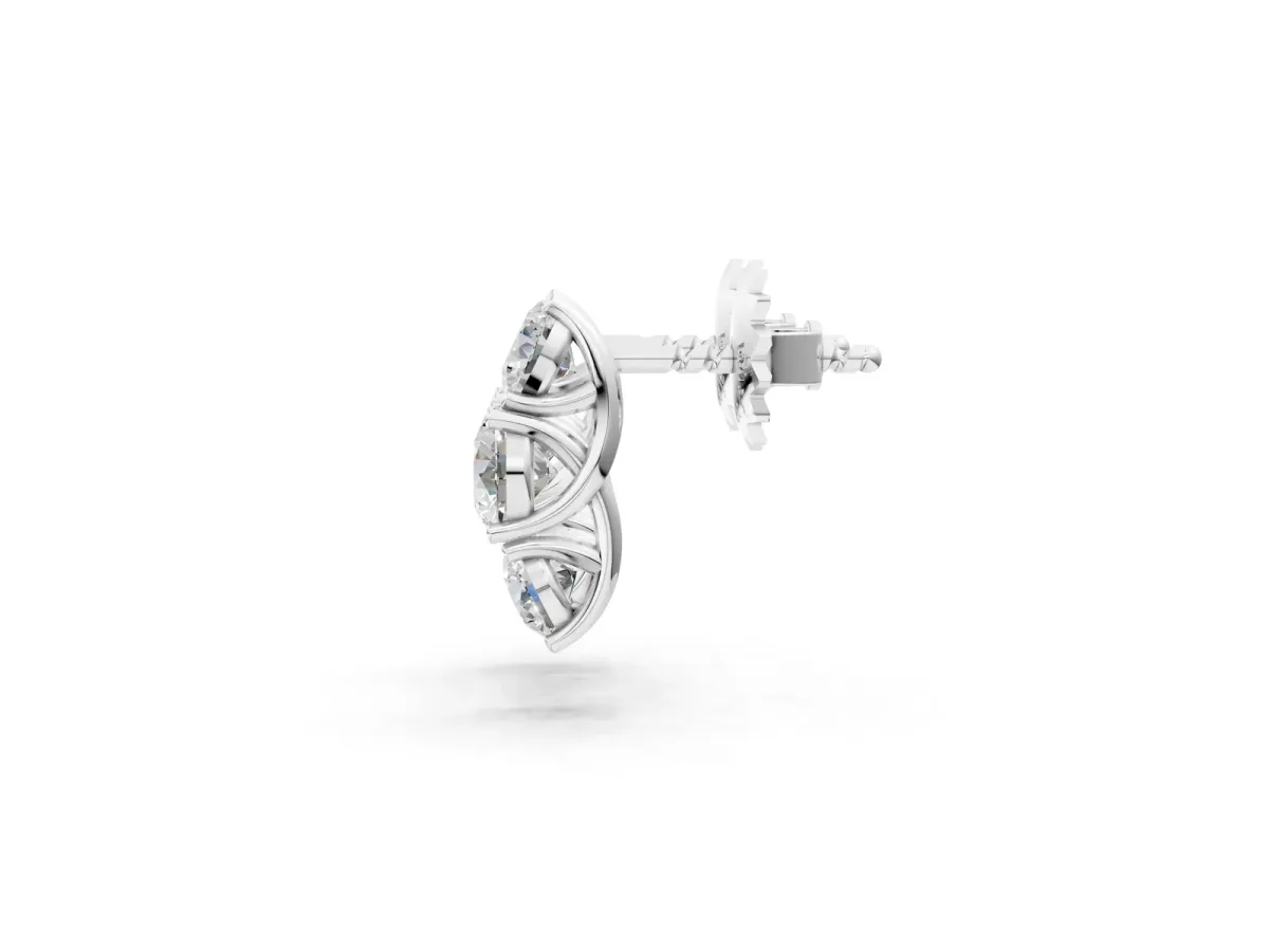 Round Diamond Prong Set Three-Stone White Gold Earrings Silver