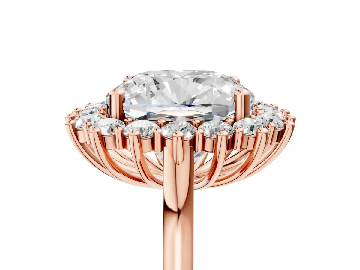 Cushion Diamond Halo Engagement Ring with Round Diamond Accents Rose gold