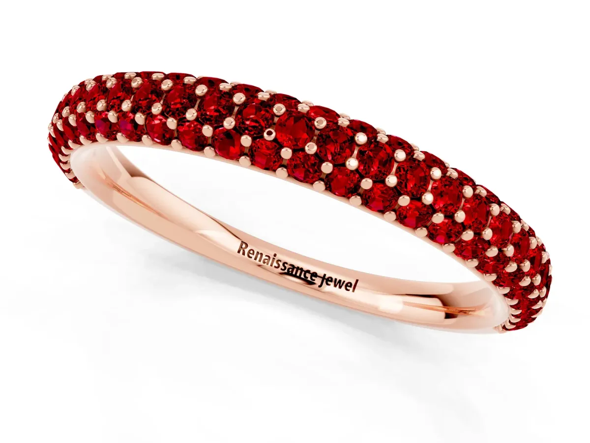 Round Ruby Pavé Eternity Band with Shared Prong Setting Rose gold