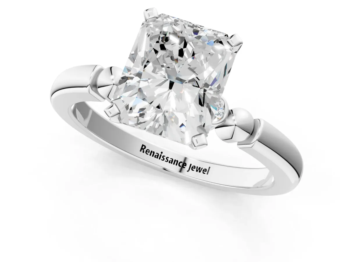 Radiant Cut Solitaire Beaded Band with Four-Prong Setting Platinum