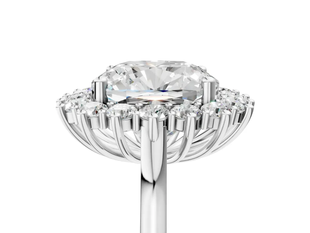 Cushion Diamond Halo Engagement Ring with Round Diamond Accents White gold
