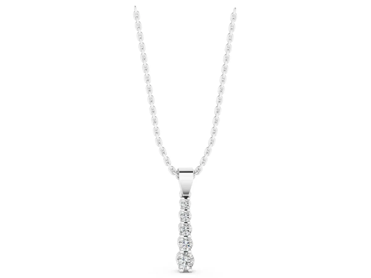 Round Diamond Vertical Pendant with Prong Setting Silver