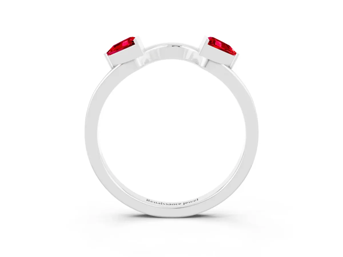 Trillion Ruby Open Band Ring with Bezel Setting Silver