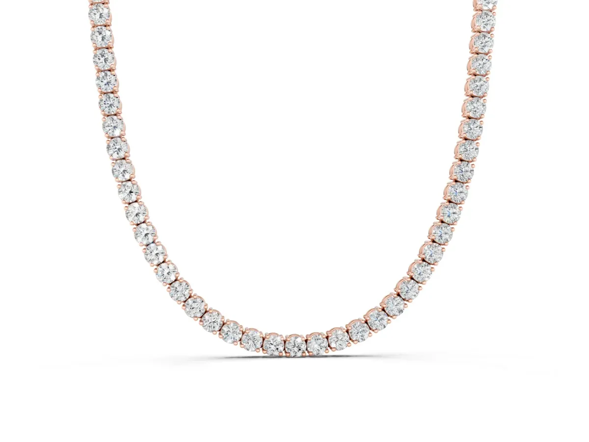 Round Diamond Tennis Necklace with Four-Prong Setting Rose gold
