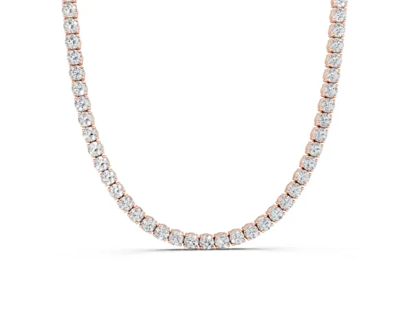 Round Diamond Tennis Necklace with Four-Prong Setting Rose gold