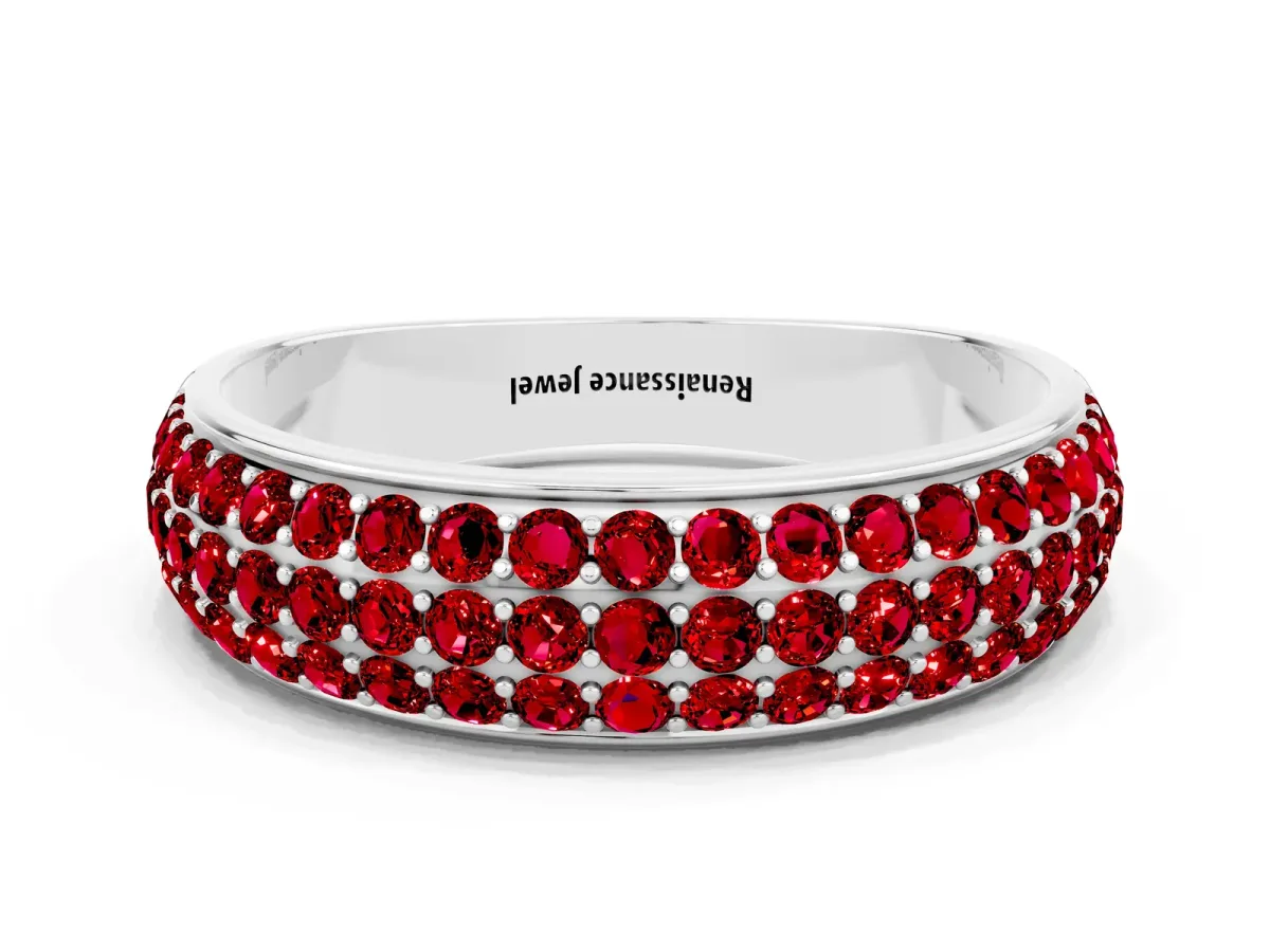 Three-Row Round Ruby Eternity Band with Shared Prong Setting Silver