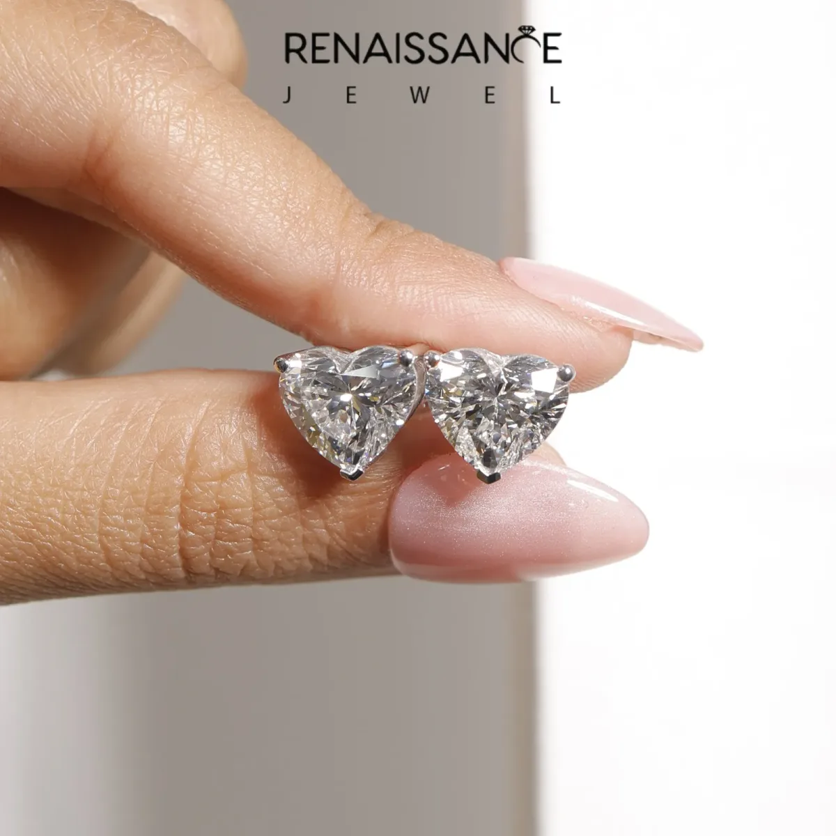 Heart Cut Diamond Stud Earrings White gold