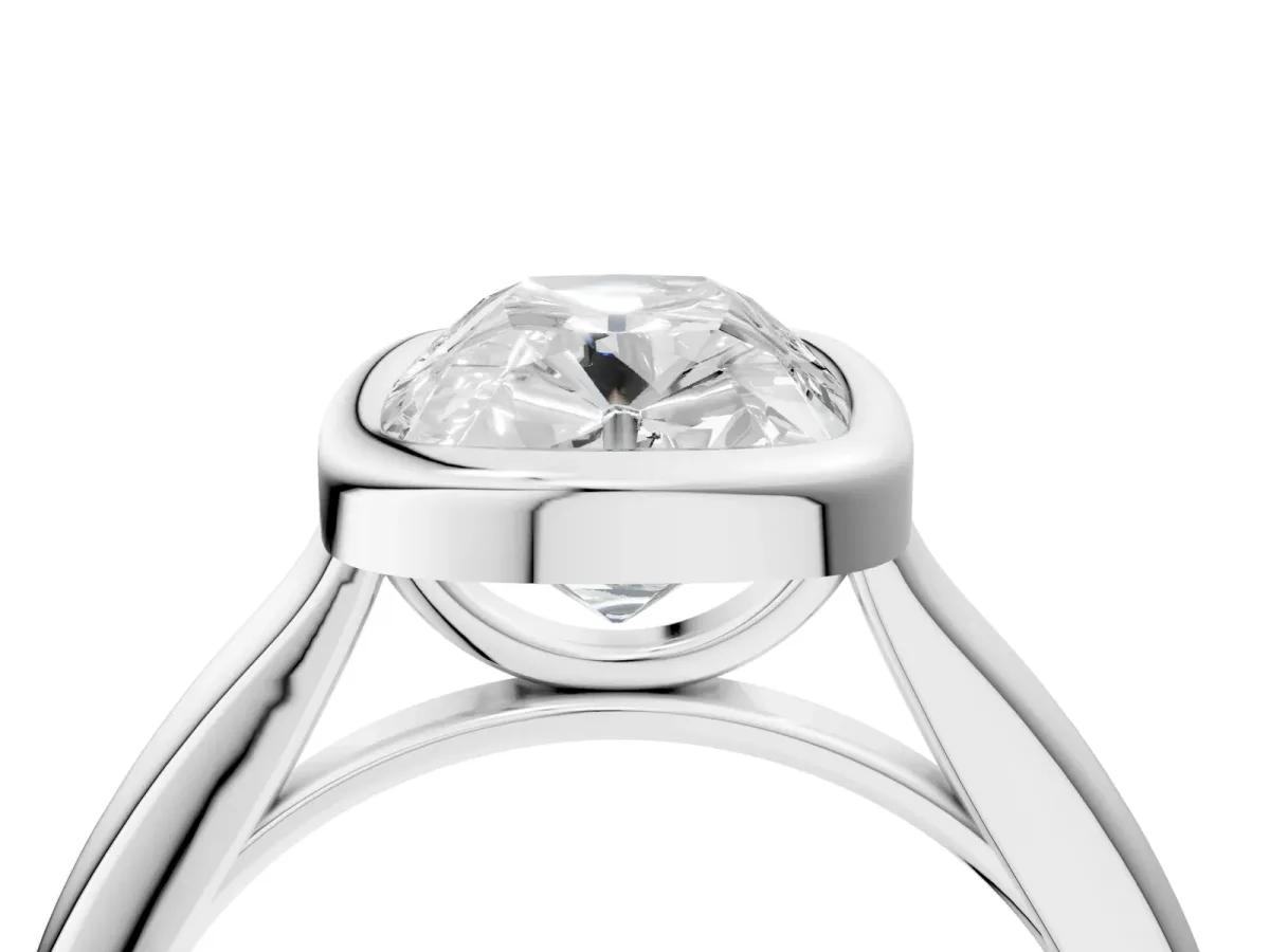 Old Mine Elongated Cushion Diamond Bezel Set Ring White gold