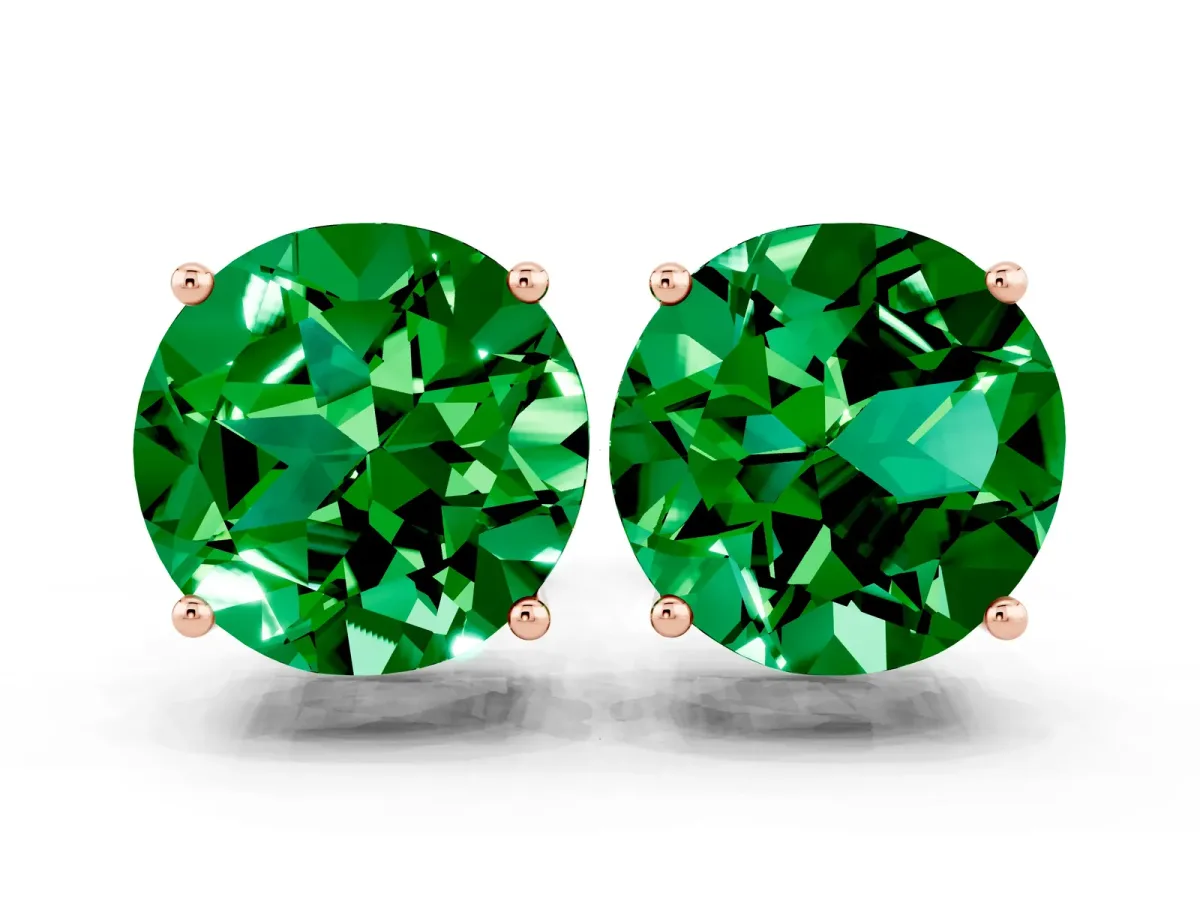 Round Cut Emerald Stud Earrings Rose gold