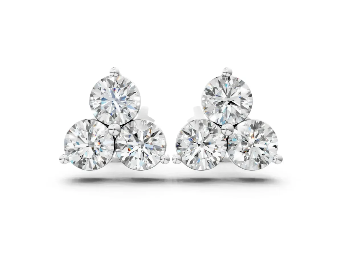 Triangular Cluster Round Diamond Stud Earrings with Prong Setting Silver