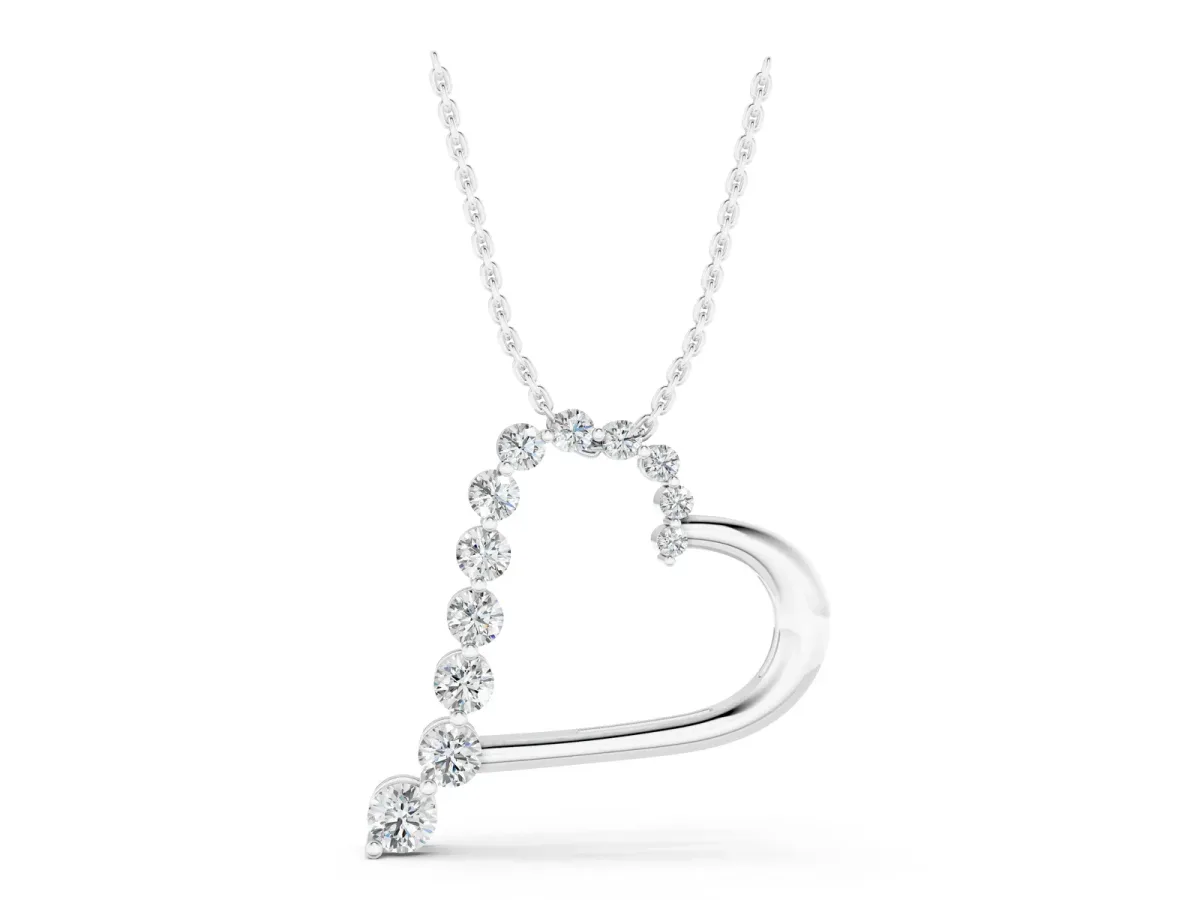 Round Diamond Prong-Set Heart Pendant White gold