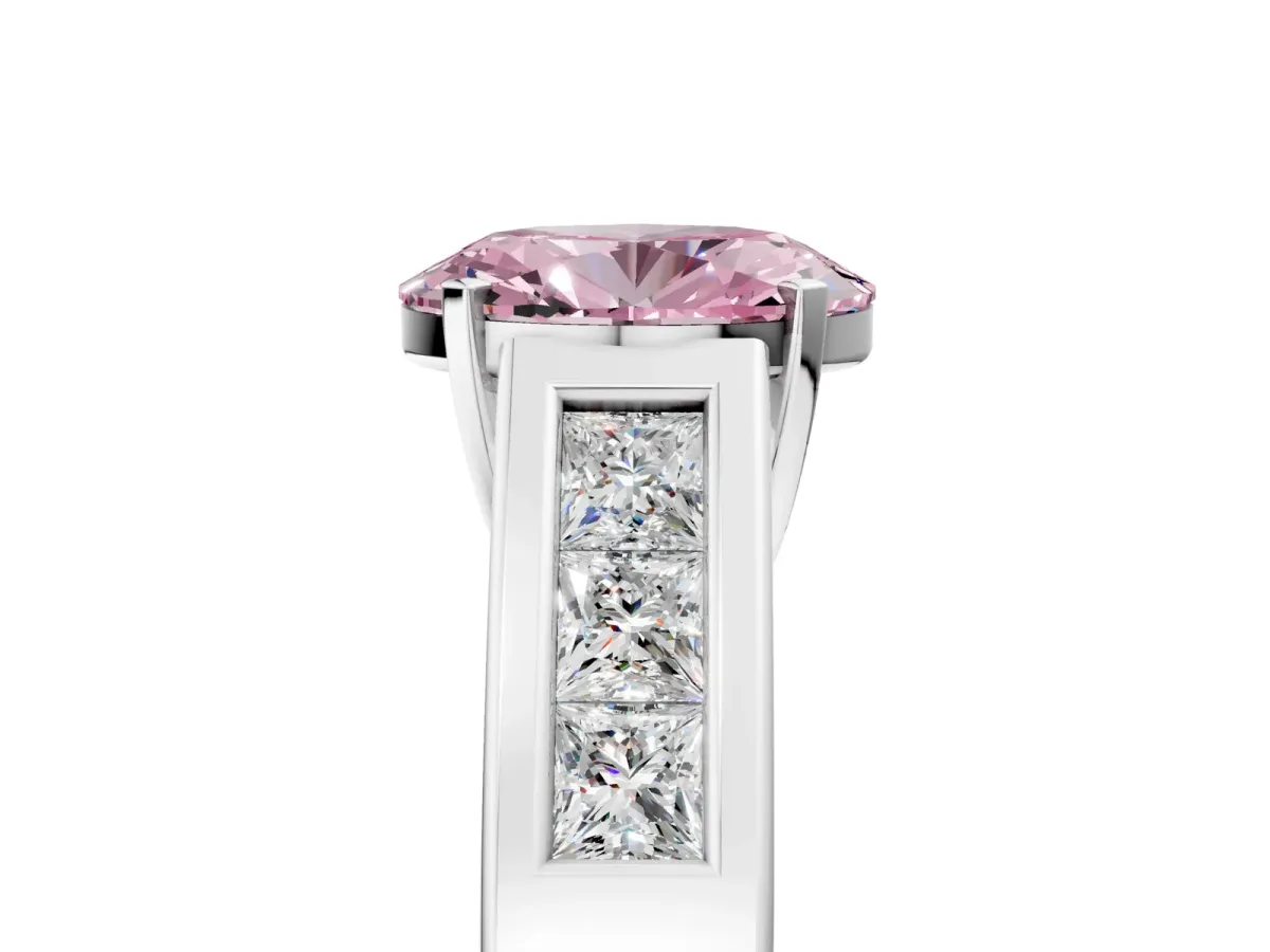 Fancy Pink Oval Cut Cut Channel Set Solitaire Ring with Four-Prong Setting Silver