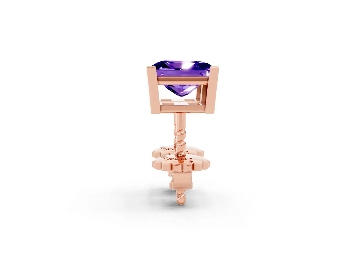 Princess Cut Tanzanite Stud Earrings Rose gold