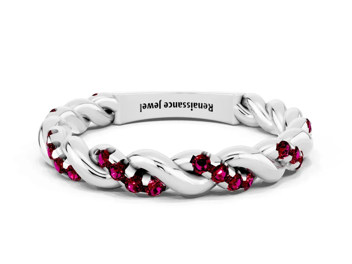 Twisted Pavé Round Garnet Eternity Band Silver