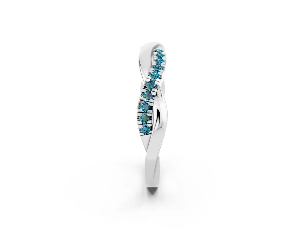 Round Blue Topaz Twisted Infinity Band with Prong Setting Silver