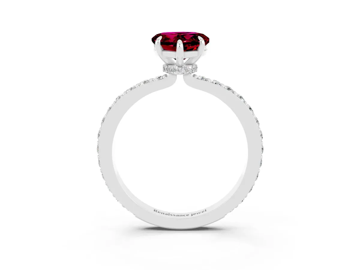 Heart Cut Garnet Solitaire Engagement Ring with Pavé Band and Four-Prong Setting White gold