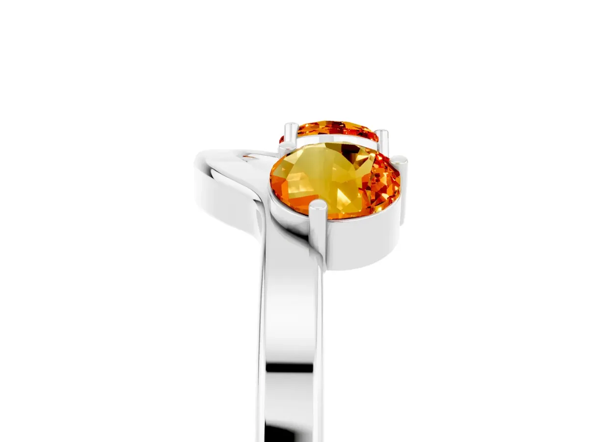 Dual Round Citrine Open Band Ring with Prong Setting Platinum