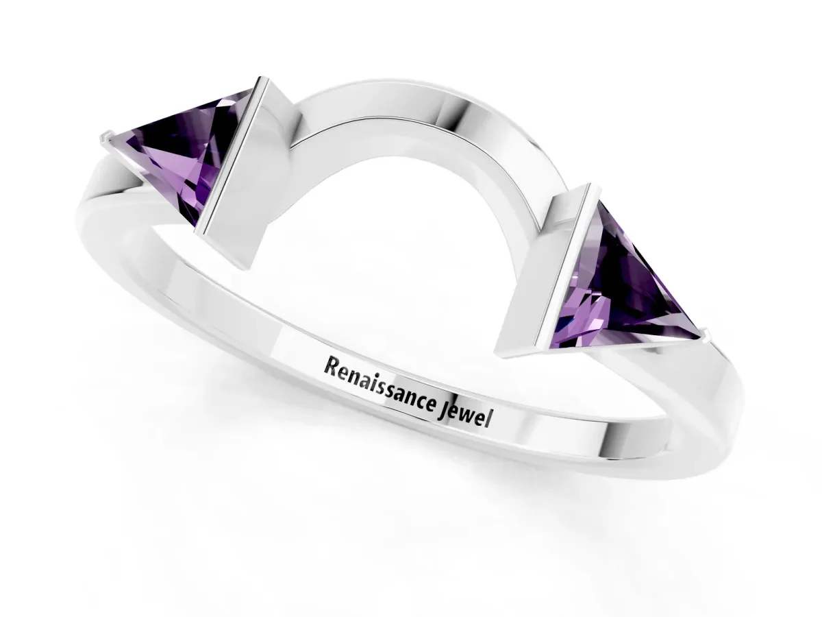 Trillion Amethyst Open Band Ring with Bezel Setting Platinum