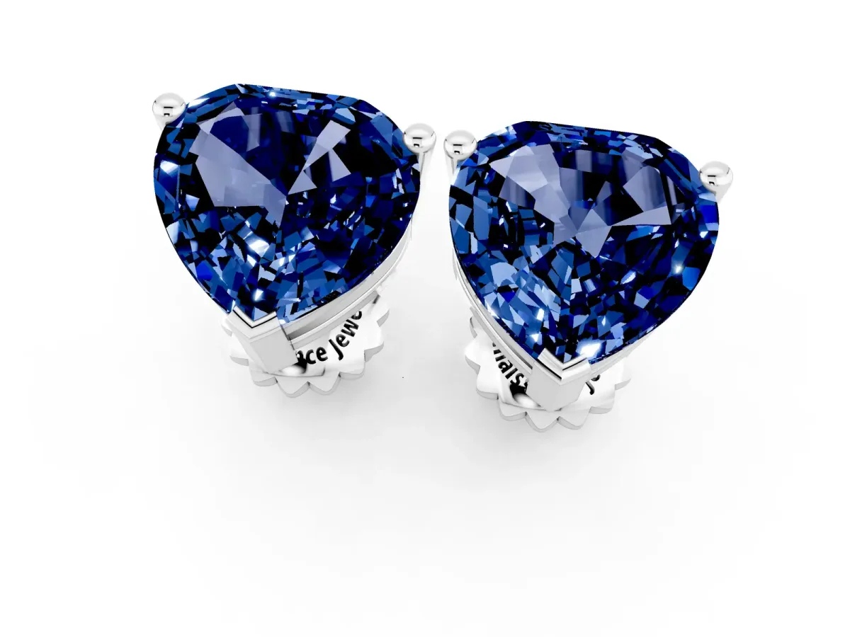 Heart Cut Blue Sapphire Stud Earrings White gold