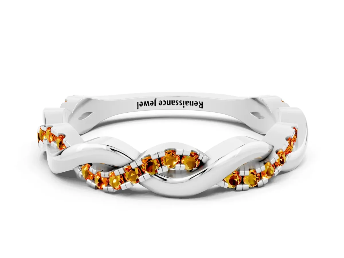 Round Citrine Twist Eternity Band with Pavé Setting Silver