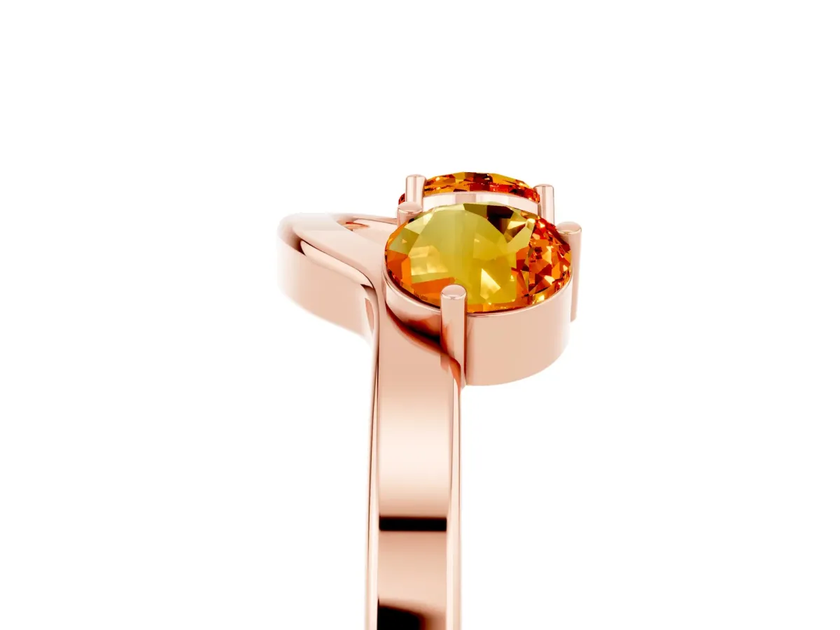 Dual Round Citrine Open Band Ring with Prong Setting Rose gold